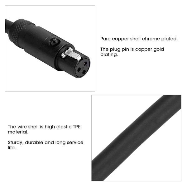 3-Pin Mini XLR Han til Hun Audio Tilslutningskabel til Camcorder DSLR Kamera Mikrofon Interface Tilslutning 2M