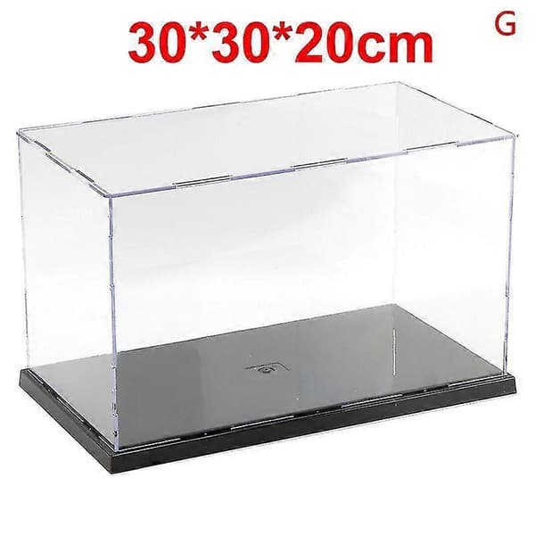 30 cm plexiglas akryldisplay H-låda plastbas dammtät figurtrofé G 30*30*20cm