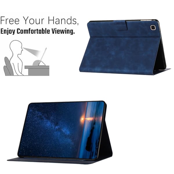 【03】Kompatibel med Samsung Kompatibel med Galaxy Tab S5e Präglad Katt Läderfodral Blå