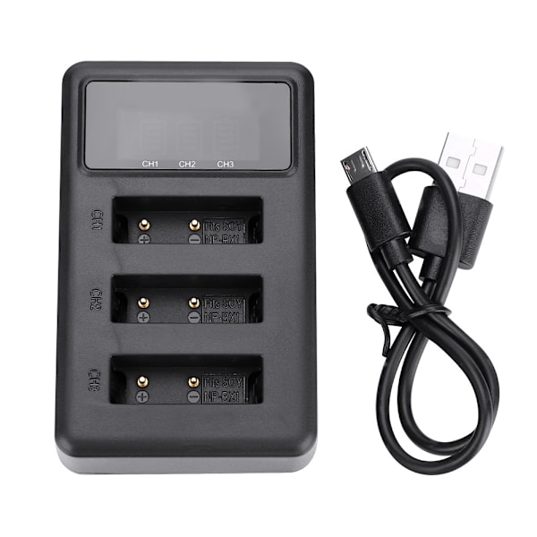 Action Kamera Batterioplader 3 Slot USB Opladning Sort Tilbehør til Sony NP-BX1