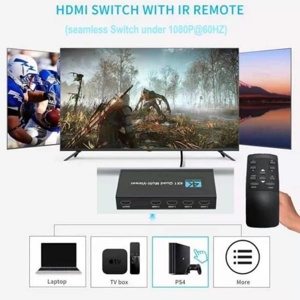 HDMI scaler switch 4 til 1 med Multiviewer 4K30hz HDCP1.4