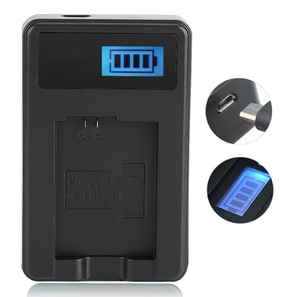 NP-FW50 Batteri LCD Enkelt Oplader til Sony Alpha A6000 A6300 A6500 A7r A7