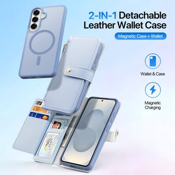 【03】Dux Ducis Pungcover til Samsung Galaxy S26 Ægte læder Magnetisk - Lyseblå