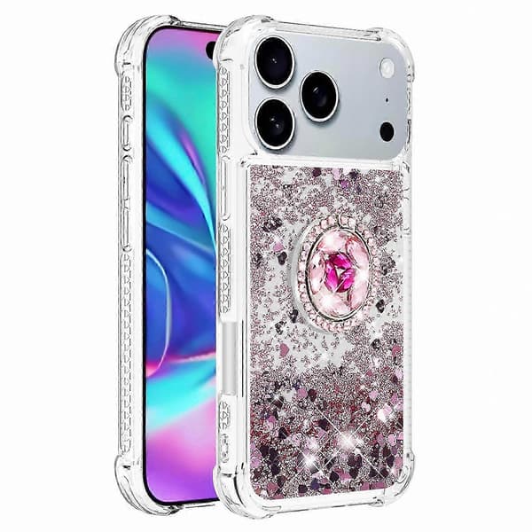 Quicksand TPU-cover med stativ til 17 Pro Max stødsikkert etui PinkGold