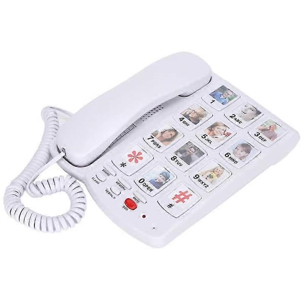 Fastnettelefon med store knapper, fastnettelefon med ledning til skrivebord med hurtigopkald, hjemmetelefon til seniorer