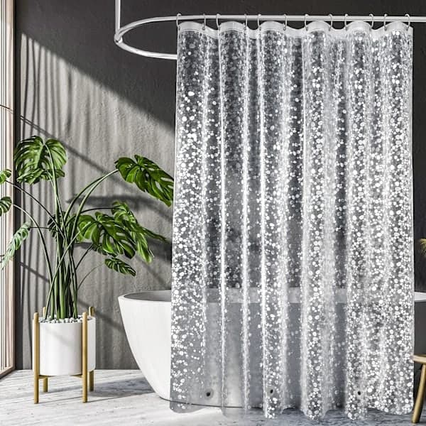 【03】Transparent Duschdraperi 183 x 183 cm, 3D Gatsten Viktad Plast Duschdraperi, 180*200cm