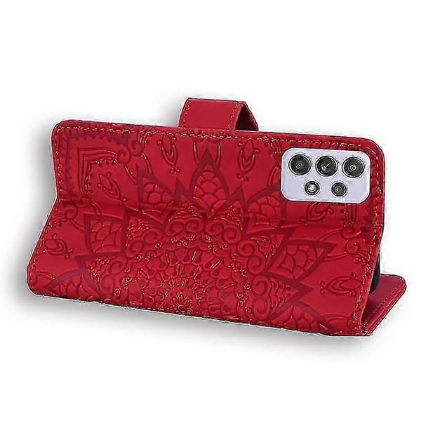 Plånboksfodral för Samsung Galaxy A52/A52S Premium PU-läder Flip Cover Mandala -XN Red