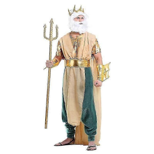Gyllene Poseidon-kostym för män, Kung Neptunus Halloween-kostym snabbt Men M