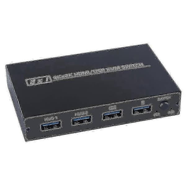 2-ports HDMI USB KVM 4K Switch Splitter til delt skærm, tastatur og mus, adaptiv EDID - HDCP printer Plug and Play sort