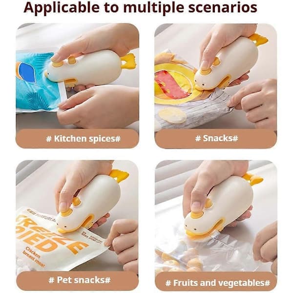 3-i-1 Mini Påsförseglare Uppladdningsbar Påsförseglare Värmeförsegling Mini Påsförseglingsmaskin för Plastpåsar Snackpåsar Keltainen & valkoinen