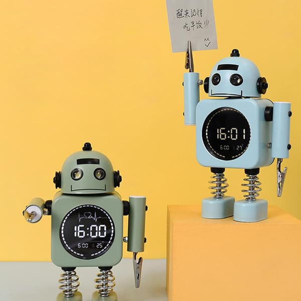 【03】Robot til Smart Digital Vækkeur med Snooze-tilstand Temperaturvisning til Piger Drenge Vågn op Soveværelse til Tid Cloc [db] Light blue