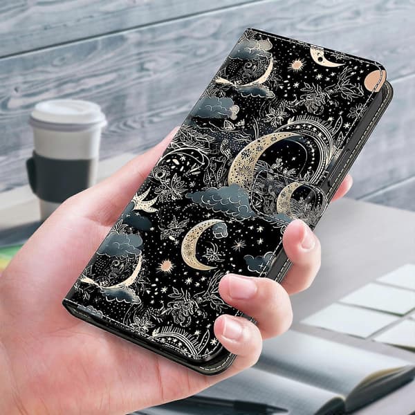 【03】For Samsung Galaxy A52 4G/ 5G/ A52s 5G Case Pattern Print Flip Folio Leather Phone Cover Moon
