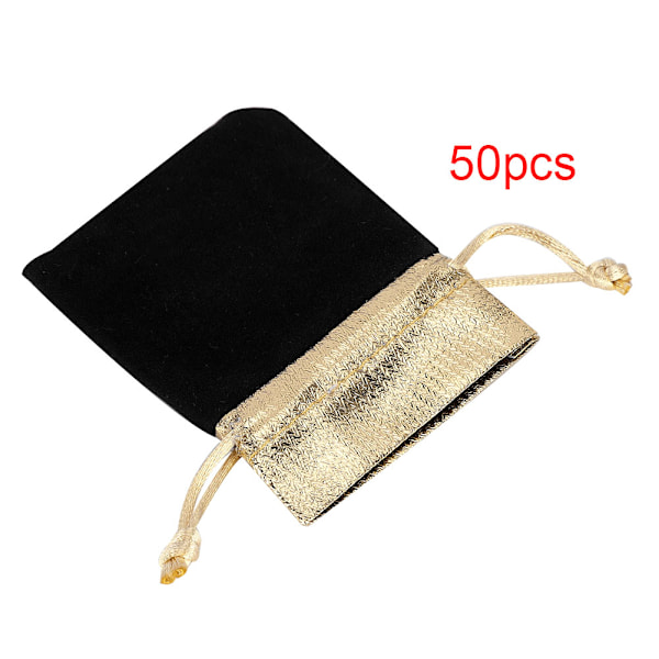 50 stk. 7 x 9 cm Fløjlspose Blød Snørelukning Smykker Bryllupsgave Opbevaringspose Sort