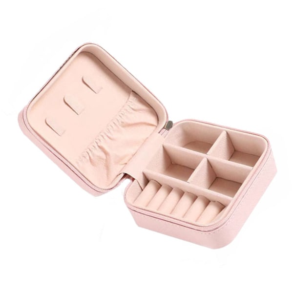 Liten smyckeskrin minimalistisk PU-läder bärbar rese smyckesorganisatör rosa