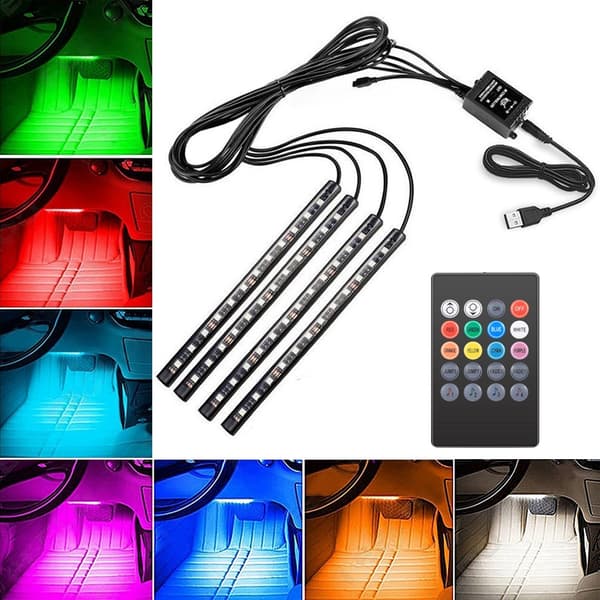 Bil LED Lys Strip, EECOO 4 stk. Bil Interiør Lys Musik LED Belysningssæt Under Instrumentbrættet med