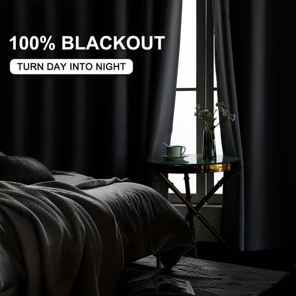 【03】2-delte 100% mørklægningsgardiner, øjer, solbeskyttelse/isolering Sort Black 54''x54''(137*137cm)-2 Panels
