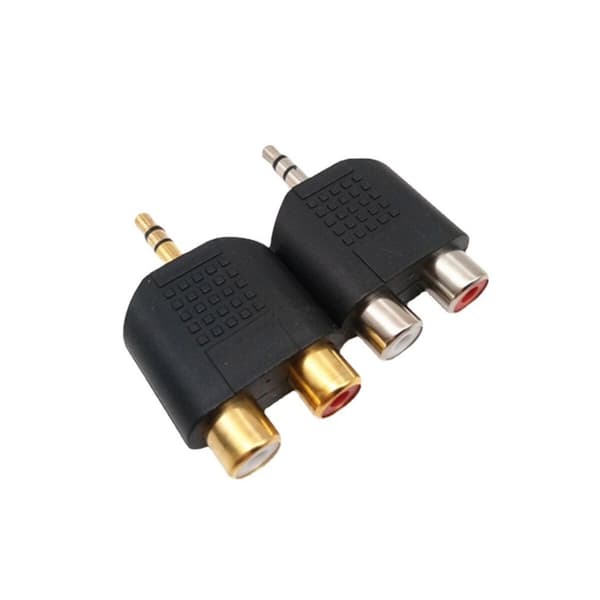 2 stk. forgyldt 3,5 mm han til rød/hvid 2RCA hun lydadapter, computer-tv-splitter