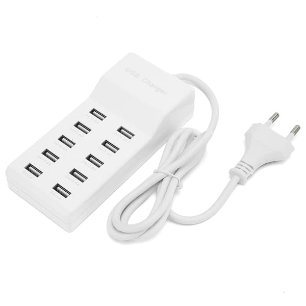 USB Ladestation 10-Port Væg Strøm Smart Oplader til Flere Enheder EU Stik 100-240V