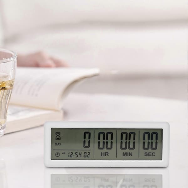 【03】Stor Digital Nedtællingsdage Timerur - 999 Dage Nedtællingsur Timer til Eksamen Lab Køkken (Hvid) white