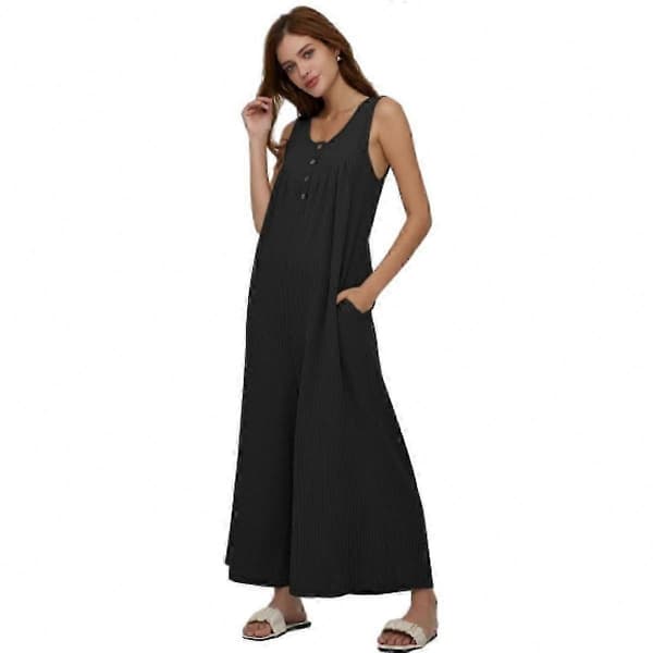 Sommerjumpsuits til kvinder Casual løse stropløse jumpsuits ærmeløse outfits Navy 2XL
