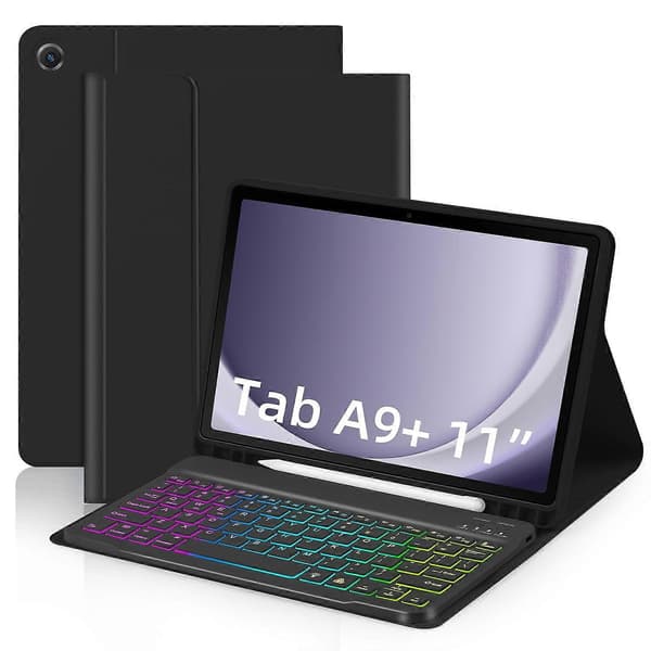 【03】Samsung Galaxy Tab A9+ Nahkakotelo irrotettavalla RGB-taustavalaistulla näppäimistöllä Style E