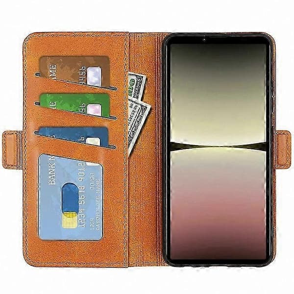 Läderfodral med stativfunktion och vadstruktur för Xperia 10 V plånboksfodral Yellow
