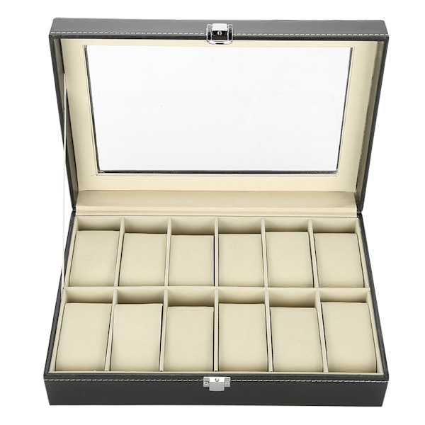 12 Rum PU Læder Ur Display Etui Opbevaringsboks Organizer Ur Smykker Display Boks