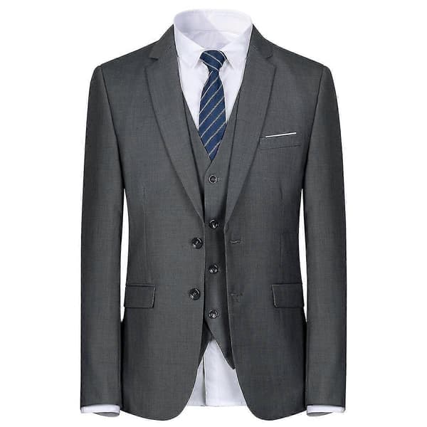 Herrkostym med 3-delad kavaj, väst, byxor, 9 färger, bröllopsfest, middag Dark Grey XS
