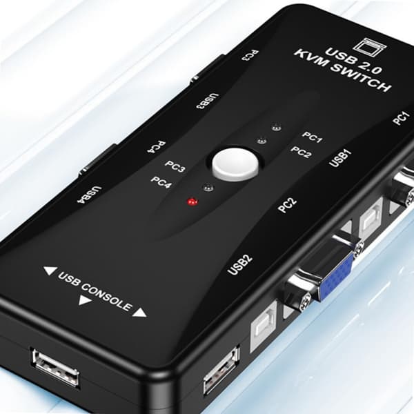 USB KVM Switch Box, 4-ports USB KVM VGA/SVGA Display Port Switch Selector, Port USB og printerdeling Video Output Tastatur Mus Splitter