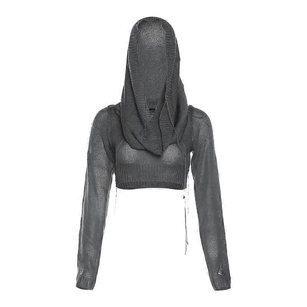 Trendy ny langærmet crop top med hætte til kvinder, crop top i crop top-model grey M