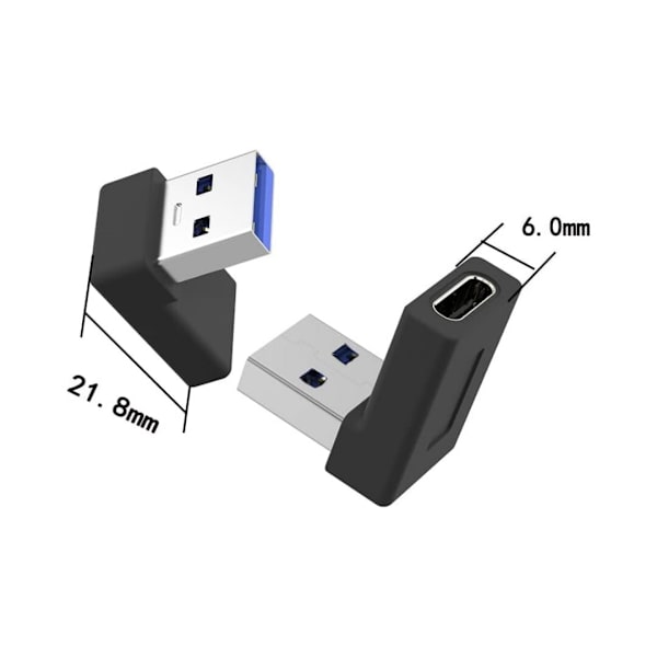 2 stk. USB-C hun til USB-A han vinklet adapter 90 grader, retvinklet USB A han til USB C hun adapter