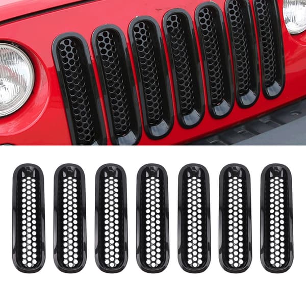 7 stk. sort bil frontkofanger mesh grill passer til Jeep Wrangler JK 2007-2017