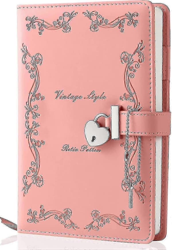 Dagbog med Lås og Nøgle til Piger Tyk 360 Sider Læder Hjerteformet Låsbar Journal Sød Låst Hemmelig Dagbog Notebook til Kvinder Voksne A5 (pink
