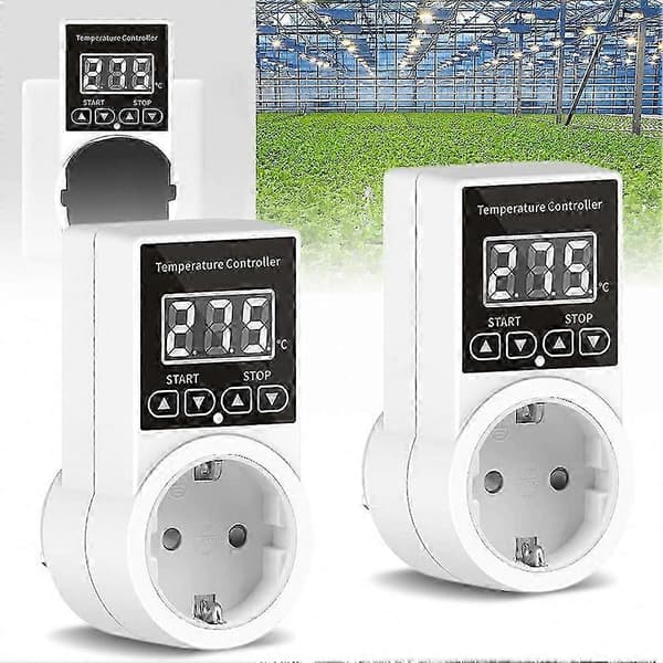 2-pak temperaturkontrolstik med sensor, digital termostat EU-stik, vandtæt temperaturafbryder White
