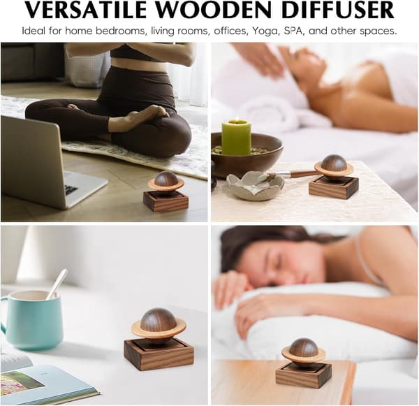 Eterisk oljediffuser i trä - Aromaterapidiffuser i valnötsträ för hem, kontor, bil, yogastudio och spa - Passiv diffuser för skrivbordsdekor