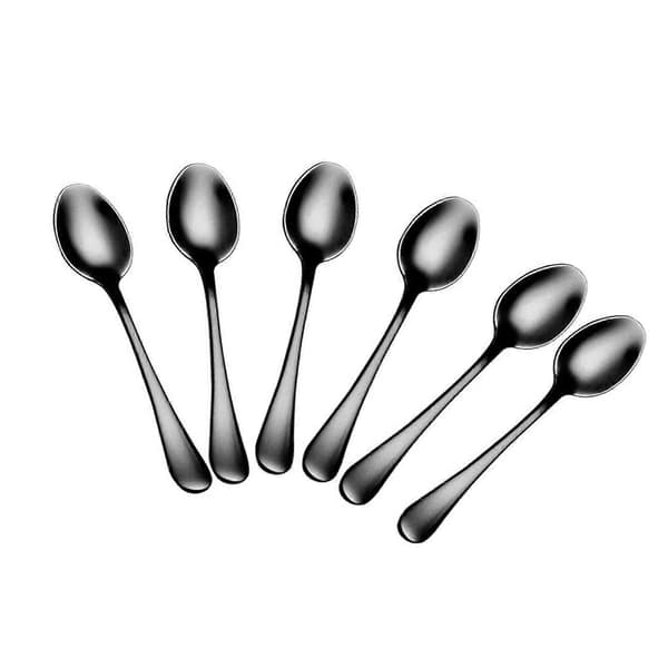 6-pack rostfria kaffeskedar rostfria mini-omrörningsskedar för köksmat och eftermiddagste, svarta Black