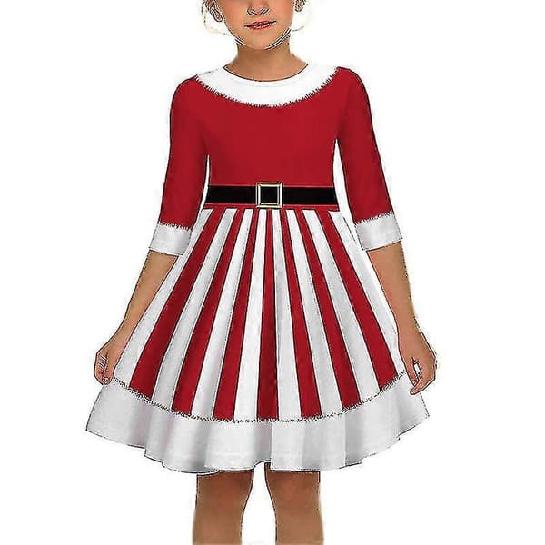 7-12 år Barnflicka Julklänning Vardagsklänning Festklänningar Red Striped 11-12 Years