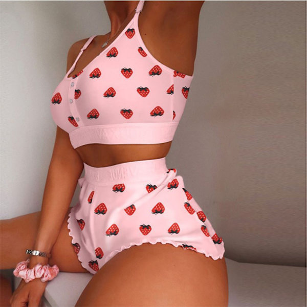 Pyjamasset Dam Kortärmad Bekväm S Storlek Rosa Sovkläder för Sommar