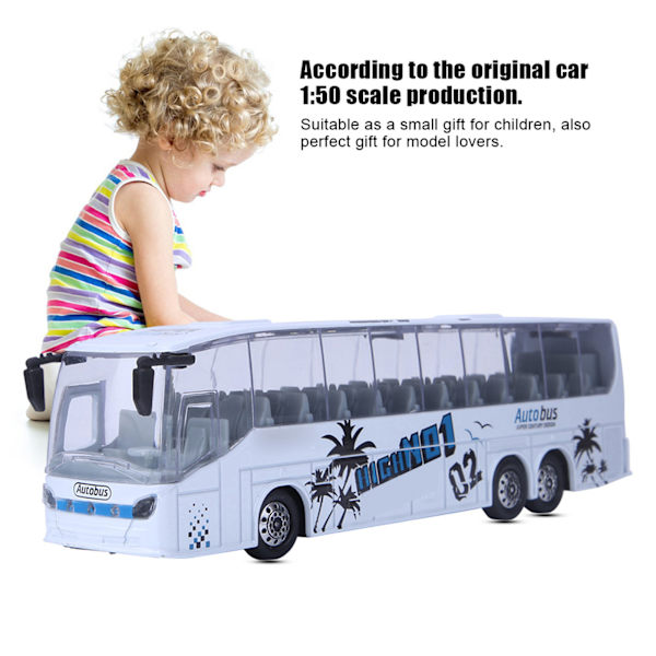 1:50 Simulation Transit Bus Model Legetøj Legering Træk Tilbage Bus Legetøj med Lys og Musik til Børn (Hvid)
