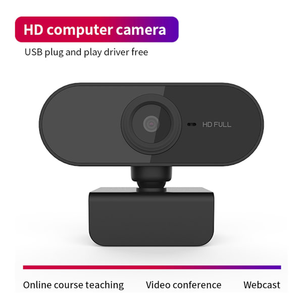 1080P Computerkamera med Mikrofon Desktop USB Webcam Gratis Driver til Videoopkald (Sort)