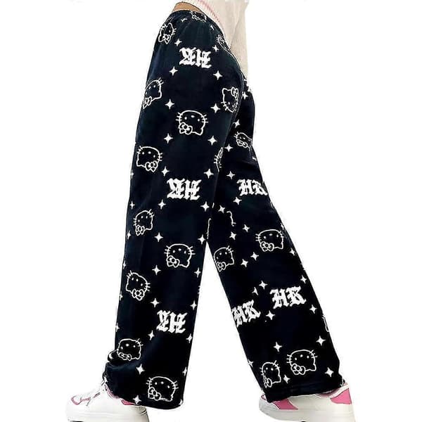 Hello Kitty flannelpyjamas til kvinder, hyggelige bløde hjemmebukser, varmt nattøj Star M