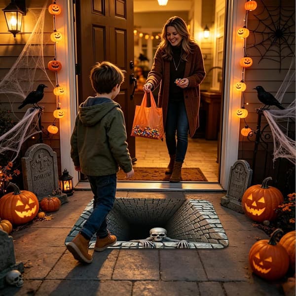 Dørmåtte med Halloween-tema og 3D-optisk illusionsdesign, velegnet til både indendørs og udendørs brug – 80 x 120 cm 80*120cm