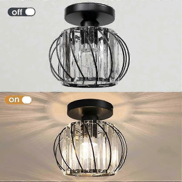 Lille LED-krystallysekrone i loftslampe, sort, 19 cm diameter, E27-fatning, Semi