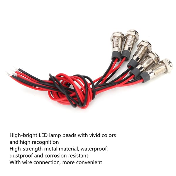 Vedenpitävä metallinen varoitusvalo 5 LED-valolla - IP66, 6mm, 1NO (DC3-6V)