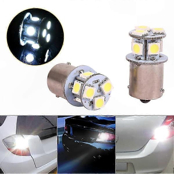 2-pak 5050 8SMD LED-pærer til bilbremselys BA15S R5W 1156 hvid