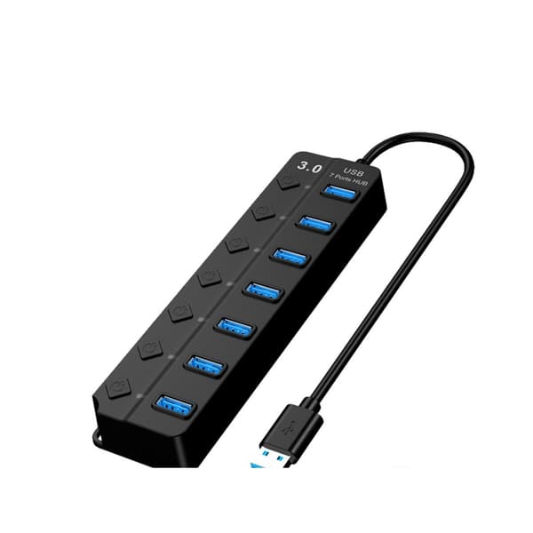 USB-hub 3.0 med 7 portar och LED-strömbrytare & förlängningskabel för MacBook, Mac Pro, Mac Mini, iMac, Surface Pro, XPS, PC