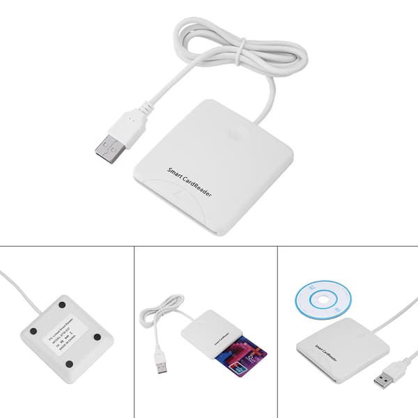 Vit Bärbar USB Full Speed Smart Chip Reader IC Mobil Bank Kreditkorts läsare