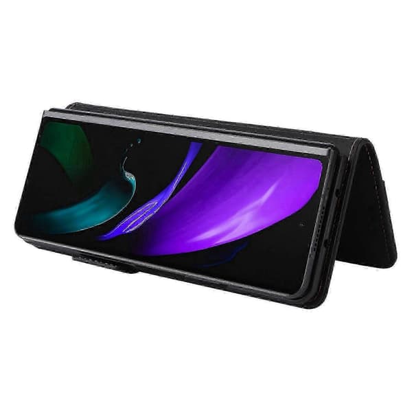 Kompatibel med Galaxy Z Fold2 5G magnetiskt flip-läderfodral med säkert lås Black