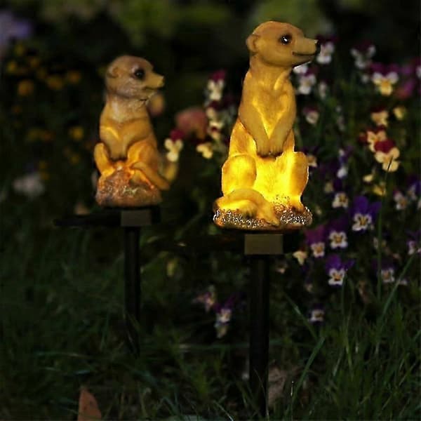 Søde Surikater Havefigur Surikater med Lysende LED-hjelme Figur Solcellelys Dyrepynt Udendørsfigur long