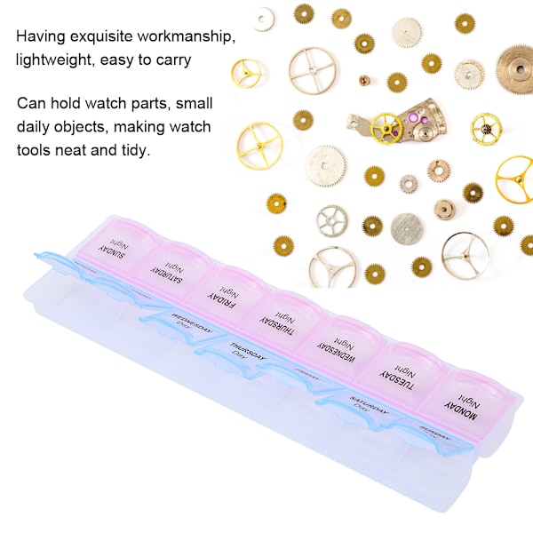 3 stk. Plastik Urdele Opbevaringsboks Organizer Urmager Reparationsværktøj Opbevaringsbakke (2 Farver 7 Gitre 2 Farver 14 Gitre 4 Farver 28 Gitre)